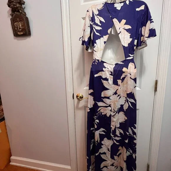 Aakaa Dresses | Aakaa Nwt Large Maxi Length Wrap Dress With Cut Out In The Back Blue And White | Color: Blue/White | Size: L | Pm-73152683's Closet